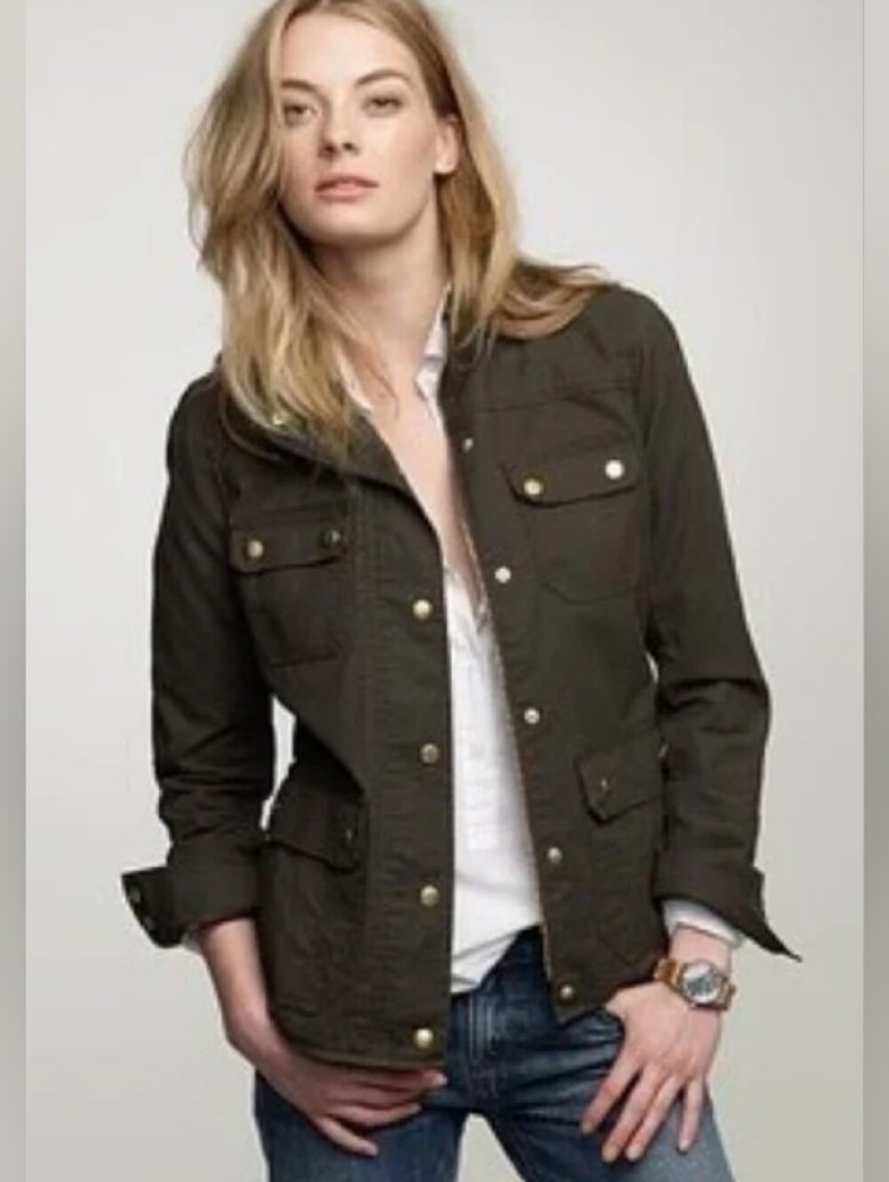 J. Crew Dark Green Utility Jacket with Snap & Zip Front
